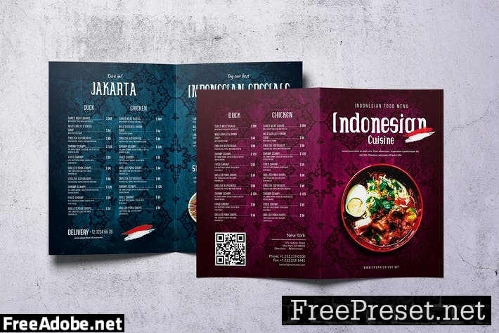 Indonesian Cuisine A4 & US Letter Bifold Menu UV7MALY