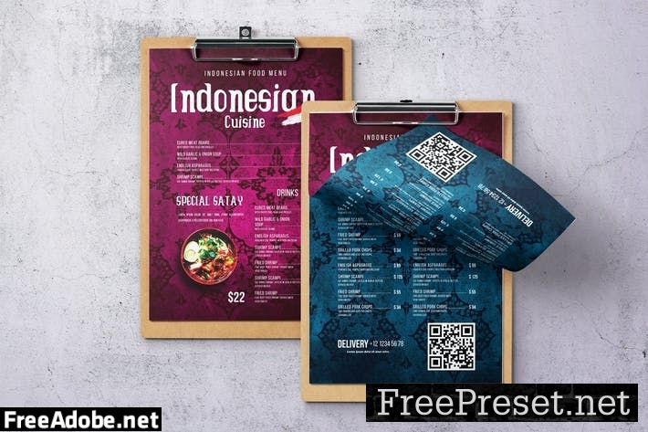 Indonesian Cuisine Single Page Menu QXANX49