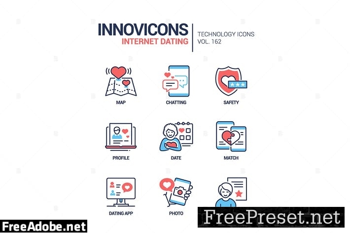 Internet dating - colorful line design style icons XVQSPA8