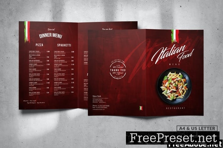 Italian Bifold Food Menu Design A4 & US Letter 4FX4TE4