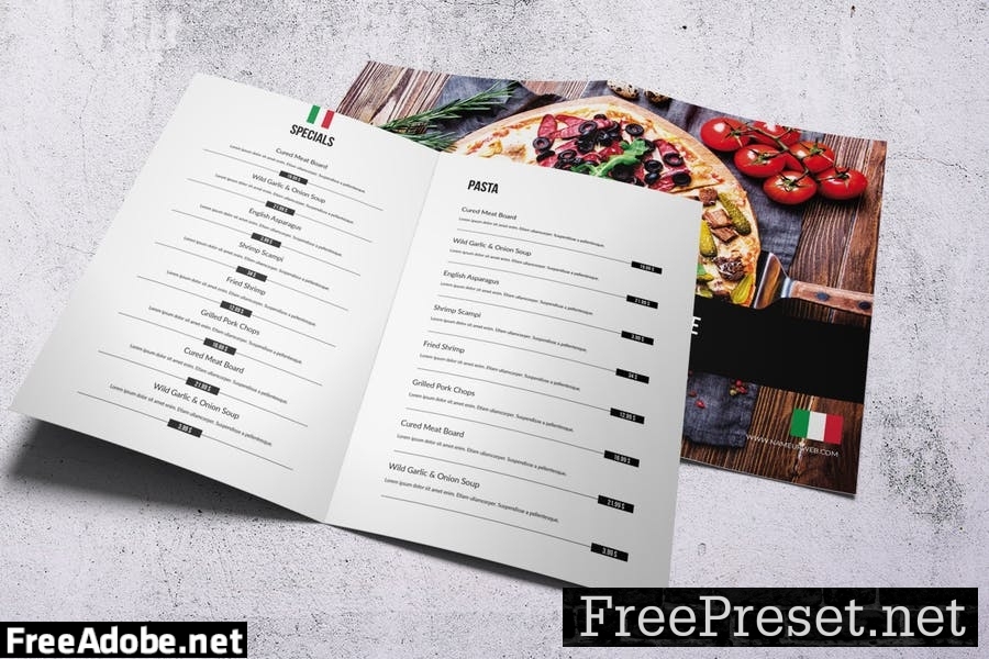 Italian Cuisine Elegant Bifold Menu A4 & US Letter