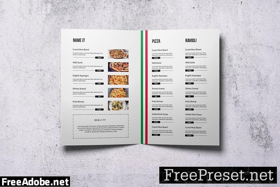 Italian Cuisine Elegant Bifold Menu A4 & US Letter