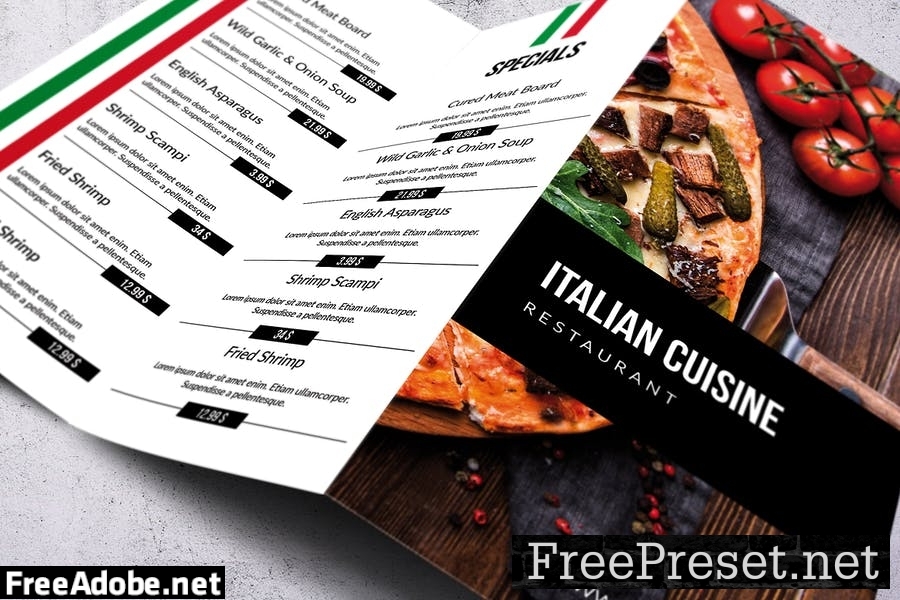 Italian Cuisine Elegant Trifold Menu 37GMJRJ