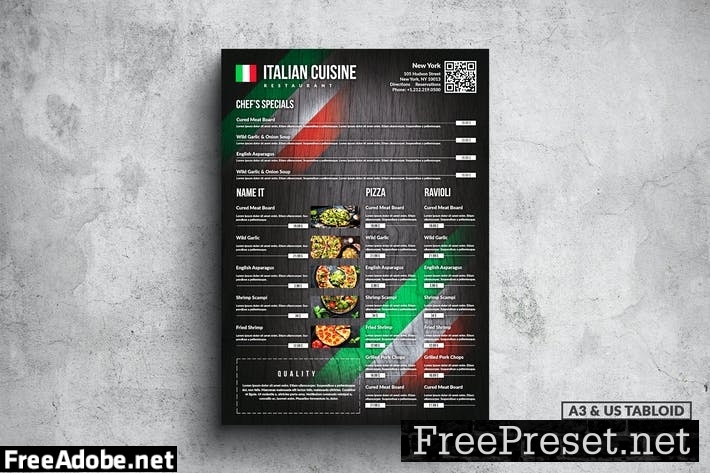 Italian Cuisine Poster Food Menu - A3 & US Tabloid 9XTQFY5