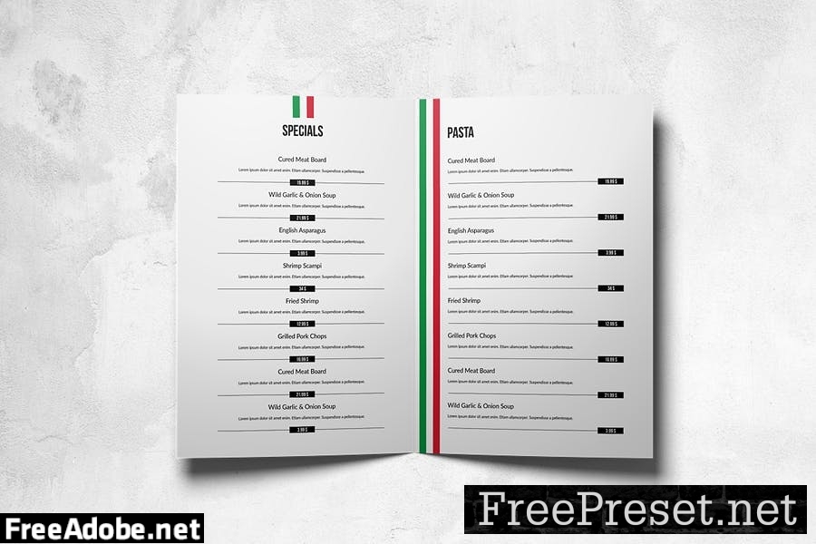 Italian Elegant Food Menu Design A4 & US Letter GKEUT5P