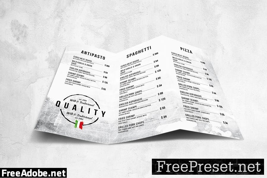 Italian Food Menu Design A4 & US Letter