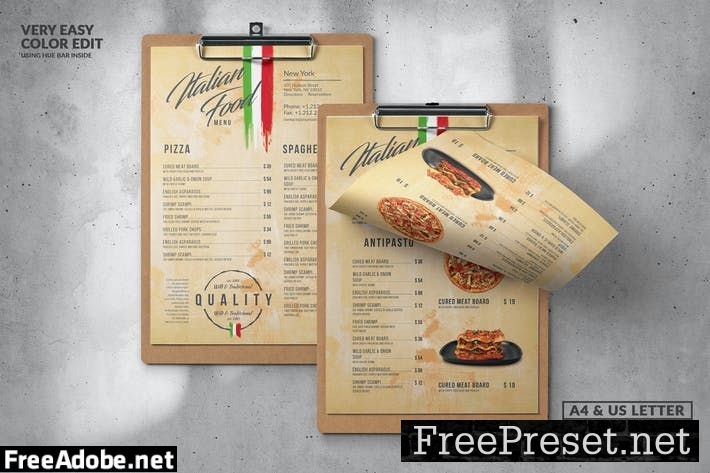 Italian Food Menu Design A4 & US Letter ZXSG25D