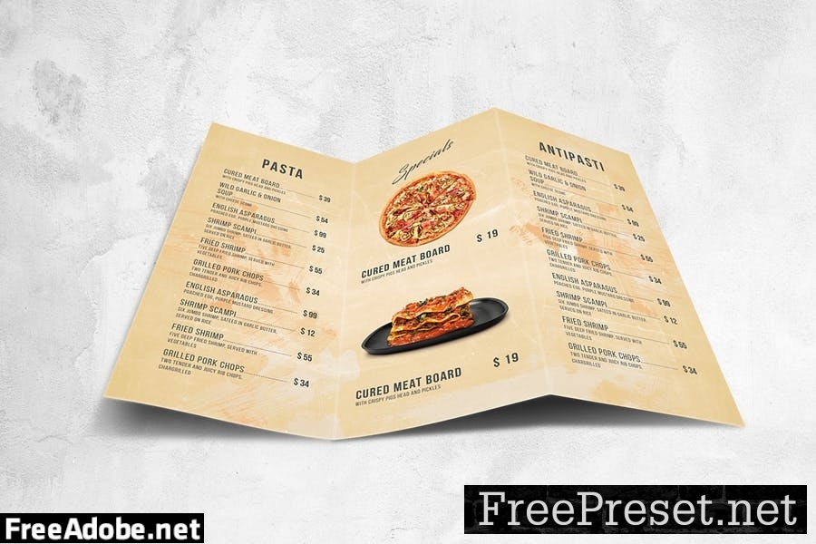 Italian Food Menu Design A4 & US Letter S3VHBJ5