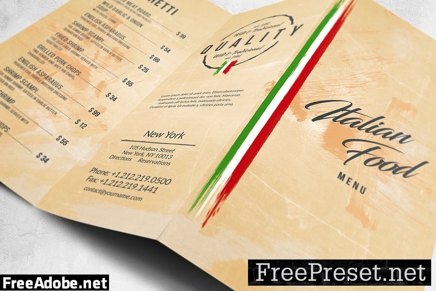 Italian Food Menu Design A4 & US Letter S3VHBJ5