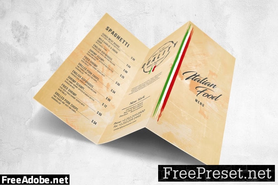 Italian Food Menu Design A4 & US Letter S3VHBJ5