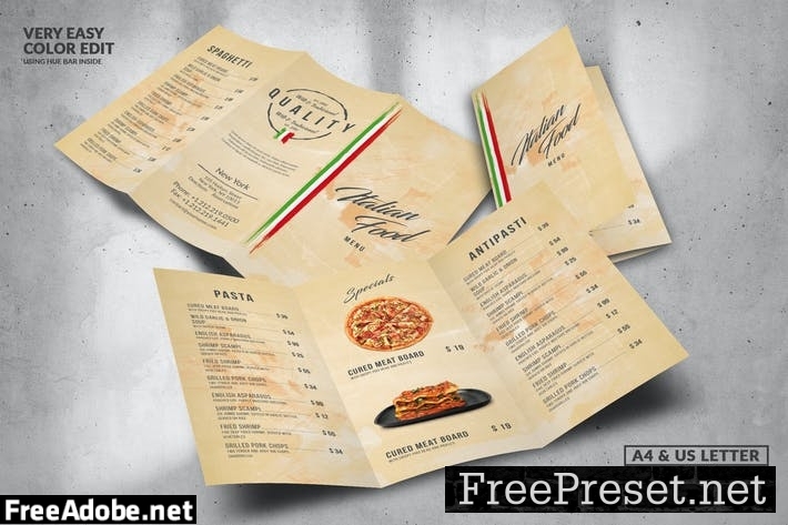 Italian Food Menu Design A4 & US Letter S3VHBJ5