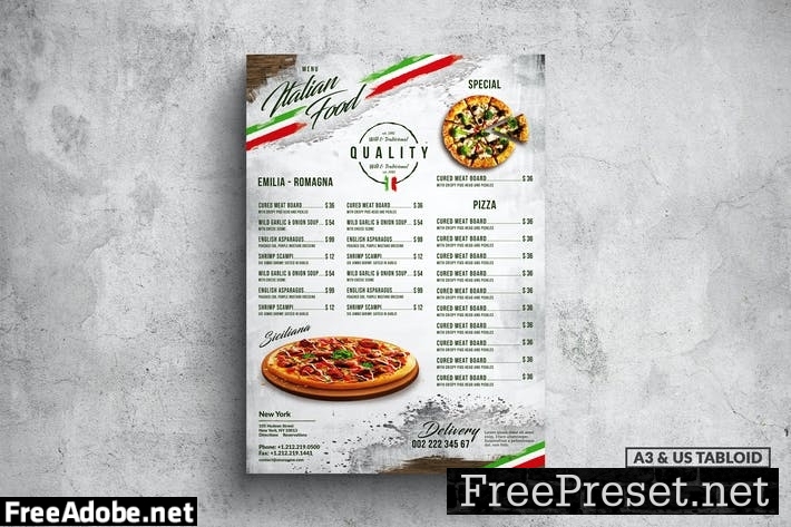 Italian Pizza Poster Food Menu - A3 & US Tabloid XRK3F89