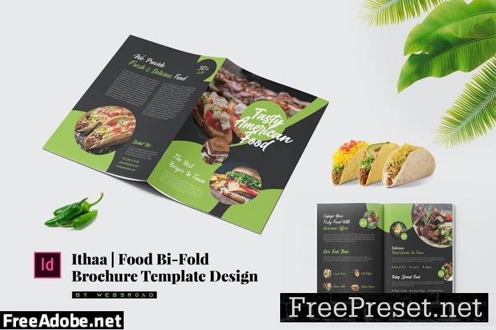 Ithaa | Food Bi-Fold Brochure Template Design 75U6HXC