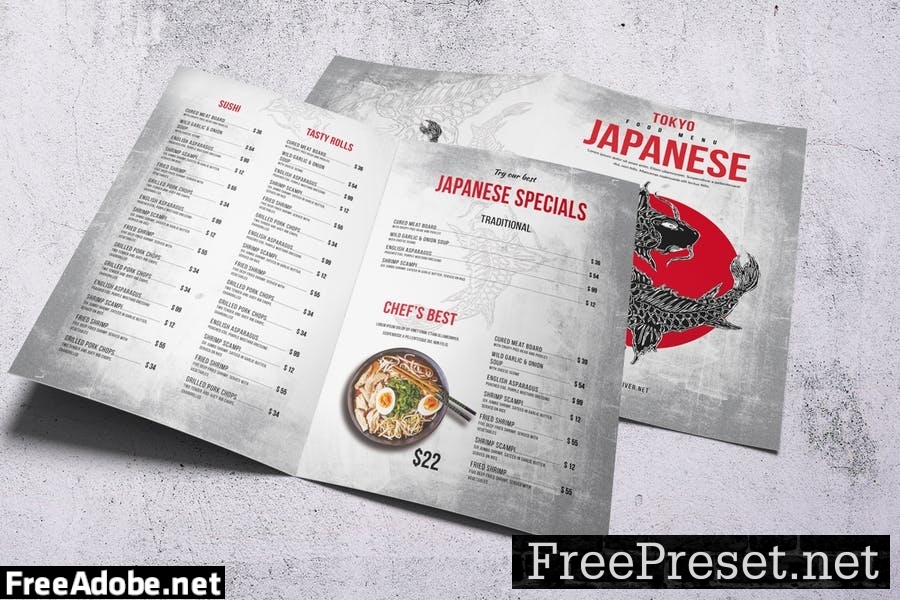 Japanese Cuisine Bifold A4 & US Letter Food Menu