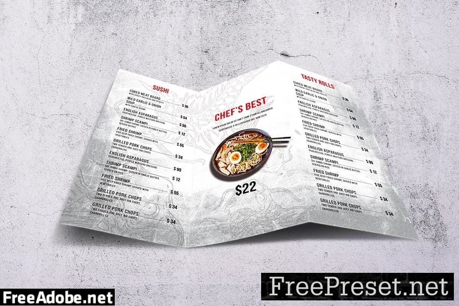 Japanese Cuisine Trifold A4 & US Letter Menu 87FRJRA