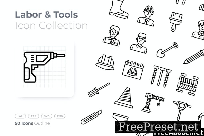 Labor and Tools Outline Icon 572H3AE