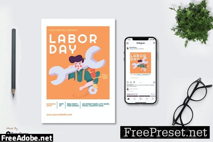 Labor Day - Flyer & Instagram Post GR KQD6Y6T