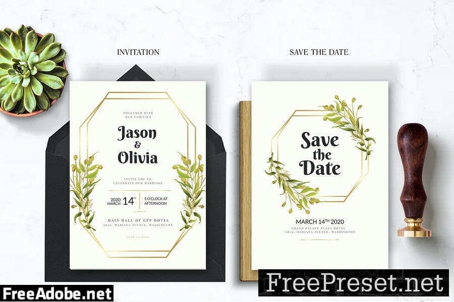 Leaf and Gold - Wedding Invitation LVEU5PY