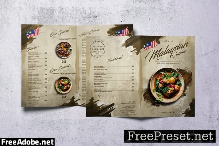 Malaysian Cuisine Bifold A4 & US Letter Food Menu 6YWB2F3