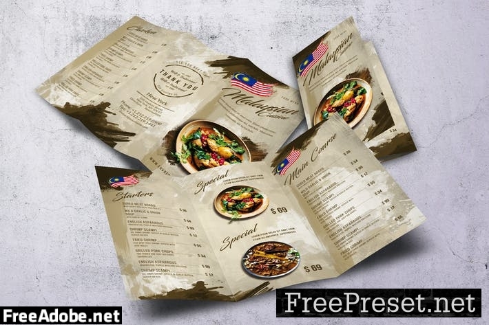 Malaysian Cuisine Trifold A4 & US Letter Food Menu S77XKFW