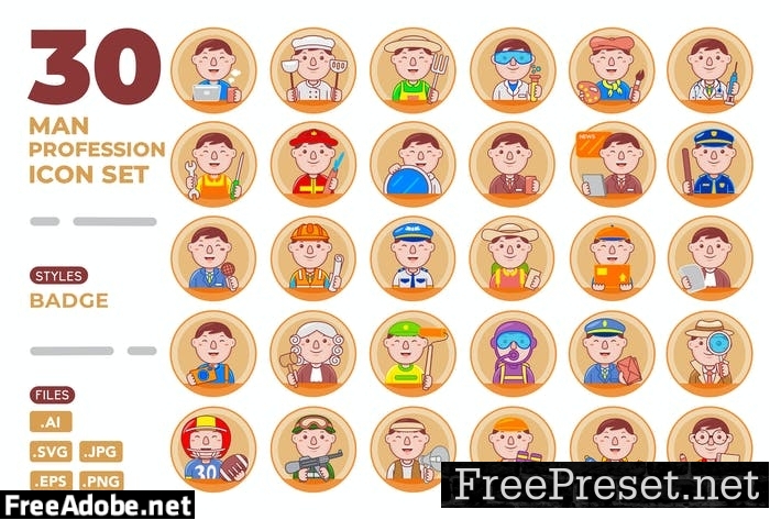 Man Profession Icon Set (Badge) WHHD42D