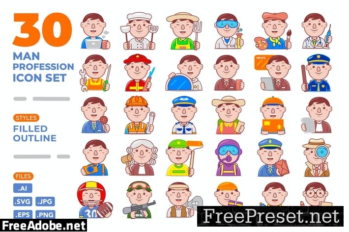 Man Profession Icon Set (Filled Outline)