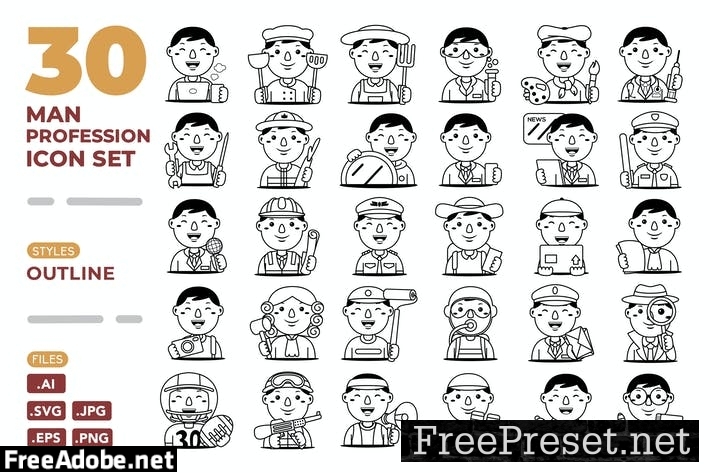 Man Profession Icon Set (Outline) SM7PCNW