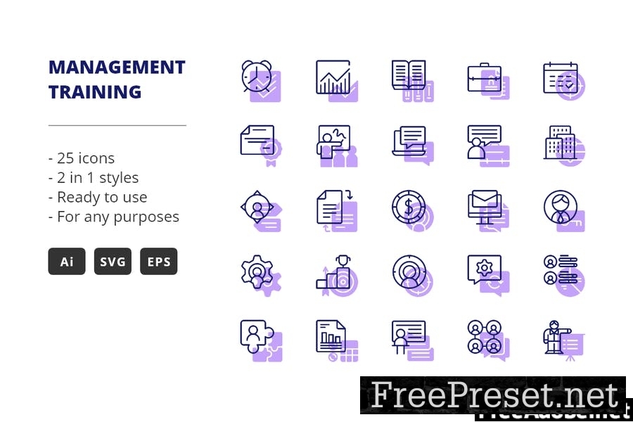 Management Training Icons (Line and Solid)