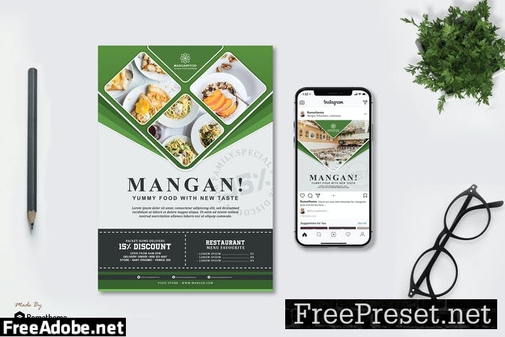 Mangan - Restaurant Flyer and Instagram Post HR EDSM29H