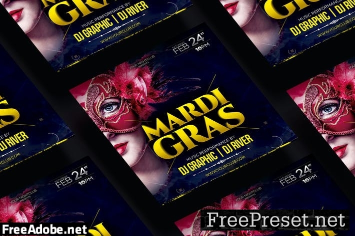 Mardi Gras Square Flyer & Instagram Post WRNE2WA