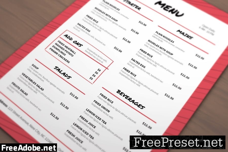 Menu Red Lines Template