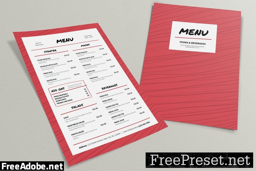 Menu Red Lines Template