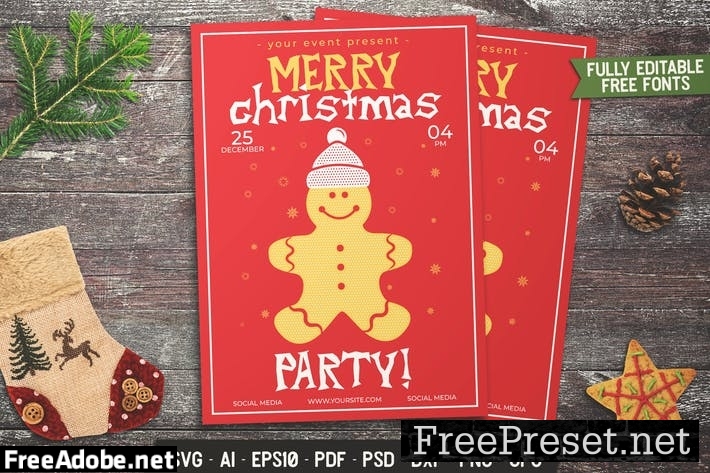 Merry Christmas Party Flyer WXVYVQ4