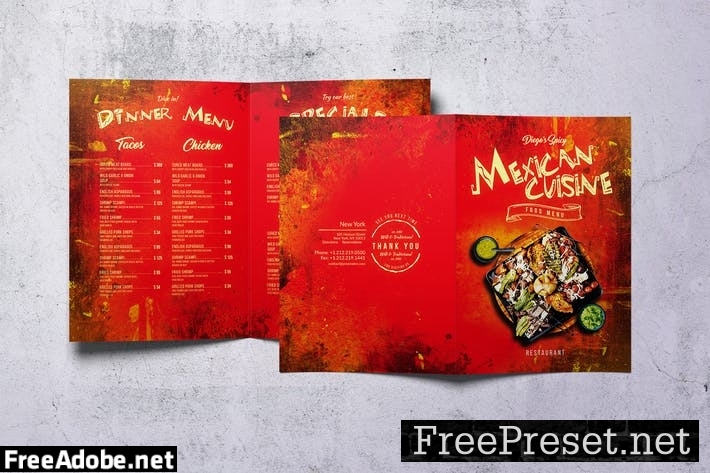 Mexican Cuisine Bifold A4 & US Letter Food Menu 33ADXFQ