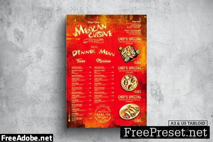 Mexican Poster Food Menu - A3 & US Tabloid 33BWHXB