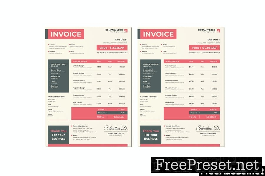 Minimal Desk Invoice