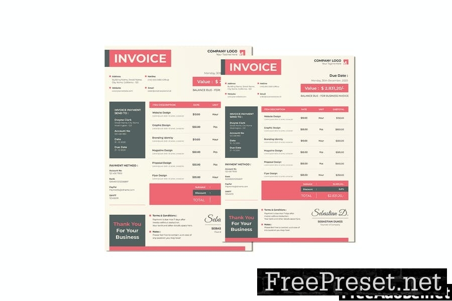 Minimal Desk Invoice