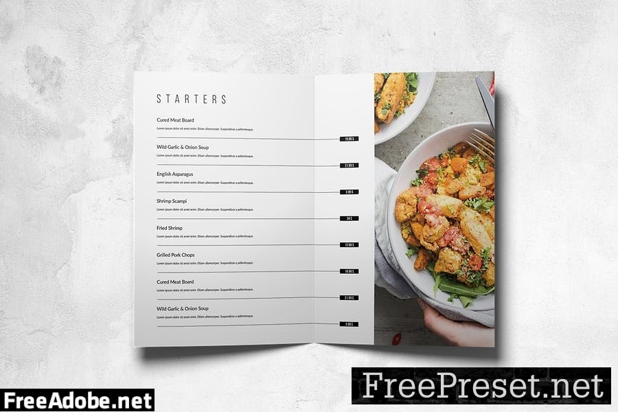 Minimal Elegant Food Menu Design A4 & US Letter 47FRS9Z