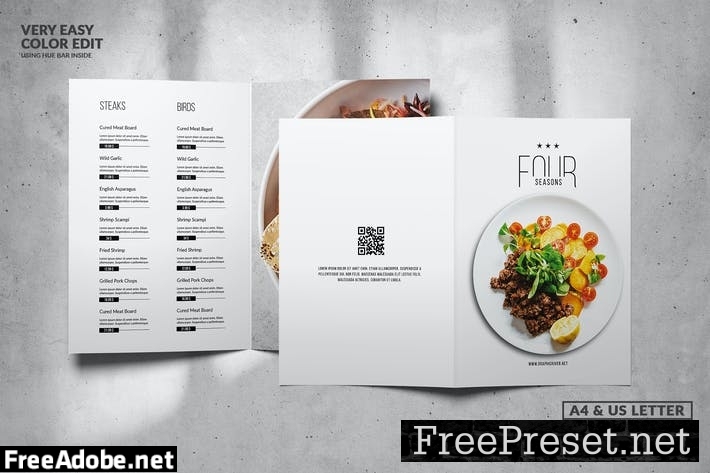 Minimal Elegant Food Menu Design A4 & US Letter 47FRS9Z