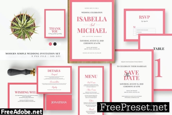 Minimal Pink Invitation Set M3Z2XFN