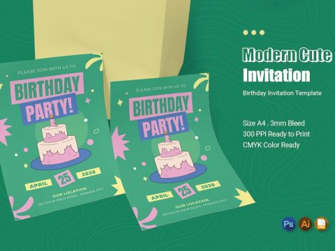 Modern Cute Birthday Invitation G4F6H6L