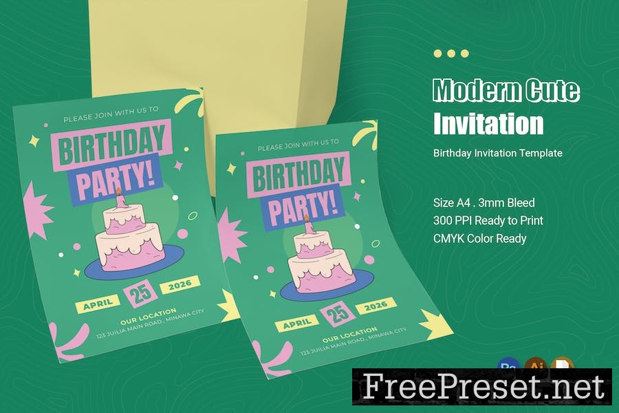 Modern Cute Birthday Invitation G4F6H6L