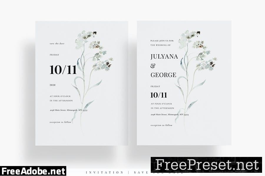 Modern Floral Wedding Invitation Set EZ 4TAG2SH