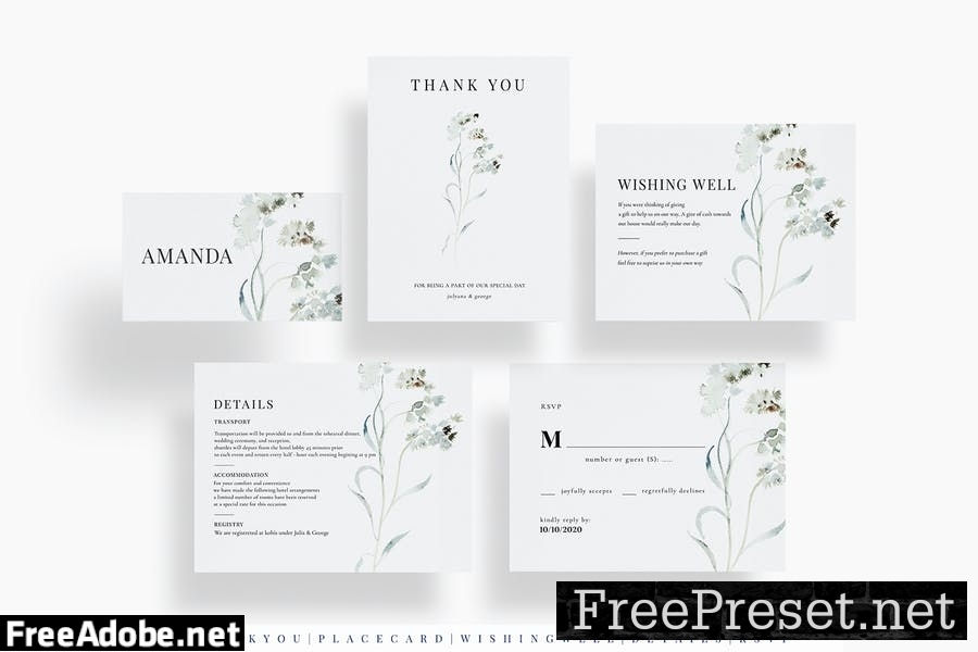 Modern Floral Wedding Invitation Set EZ 4TAG2SH