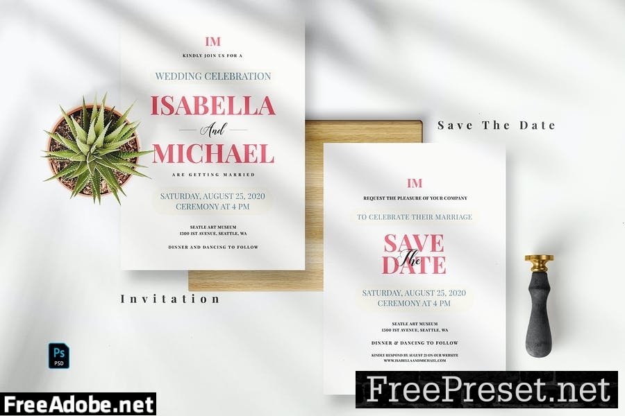 Modern Simple Wedding Invitation Set 37G4YTC