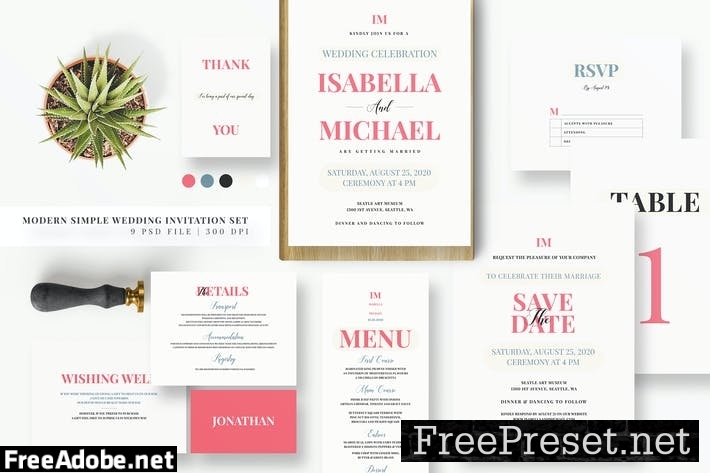 Modern Simple Wedding Invitation Set 37G4YTC