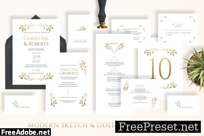 Modern Sketch & Gold Wedding Suite LBRY9XV