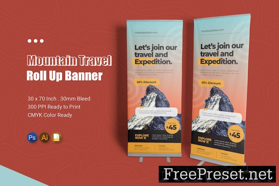 Mountain Travel Roll Up Banner MZRP6NX