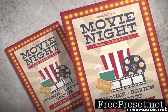 Movie Night Premier - Illustration Flyer Template GS2YL87