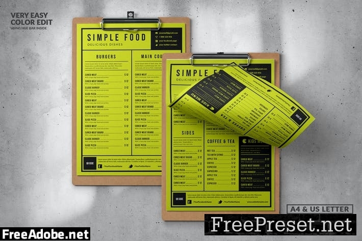 Multipurpose Food Menu Design A4 & US Letter UBME4KX